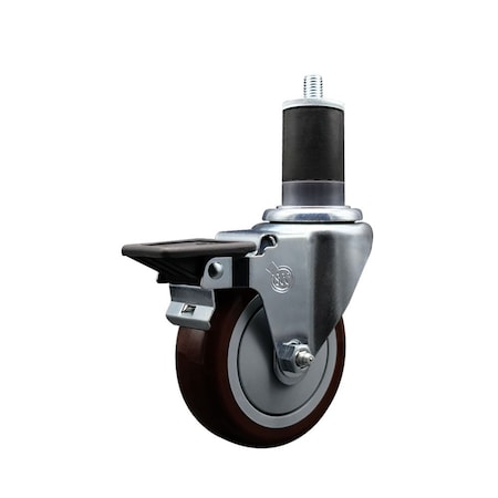 Service Caster 4'' Maroon Poly Swivel 1-5/8'' Expanding Stem Caster with Brake SCC-EX20S414-PPUB-MRN-PLB-158